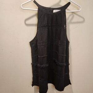 Ann Taylor LOFT Black Fringe tank top size L